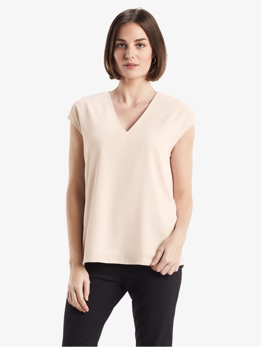 MM. LaFleur Blush V-Neck Cap Sleeve Top